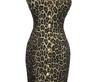 JEAN PAUL GAULTIER Junior 1989 Laced Up Buttoned Corseted Dress size ita 44 aminalier printed denim #rare #gaultier #1989 #lecedup