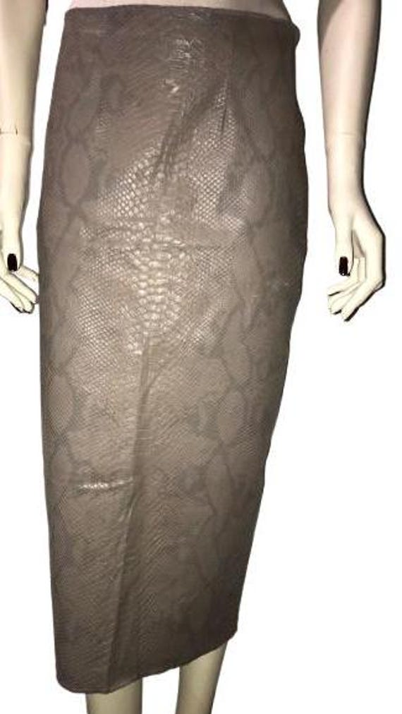 JEAN COLONNA Python Leather effect Printed Longuette Skirt, size L in beige and gray tones releif print in polyurethan and polyexter