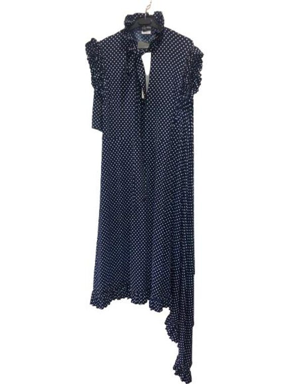 VETEMENTS Asymmetric Polka Dots Marine Blue Dress Size S #VETEMENTS #DEMNAGVASALIA #Ruffles #avantgarde #women #small #polkadots