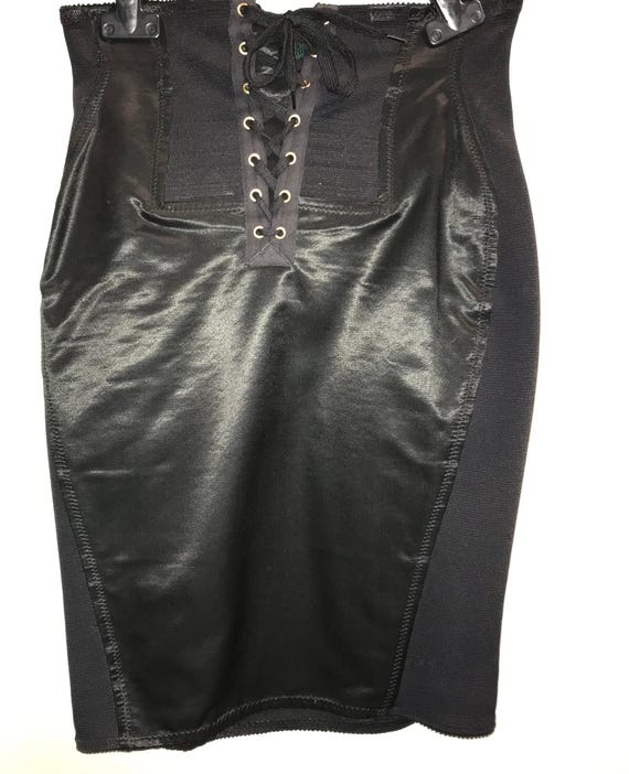 JEAN PAUL GAULTIER Junior Rare 90's Black skirt, size 42 ita in satin with frontal laces and side elastic insert super shape #90's #gaultier