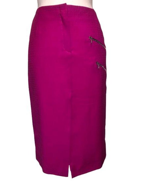 VERONIQUE LEROY Bouganville Intense Pink Midi Skirt with 2 Frontal Zips Embellishment. Size 36 FR #Skirt #AvantGarde #VeroniqueLeroy #zip