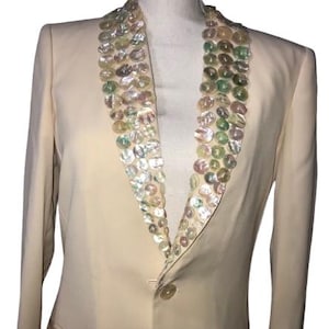 JEAN PAUL GAULTIER Creamy Beige Jacket with Embroydered by Real Nacre (Mother of Pearl) Buttons. size Ita 44  #gaultier #paris