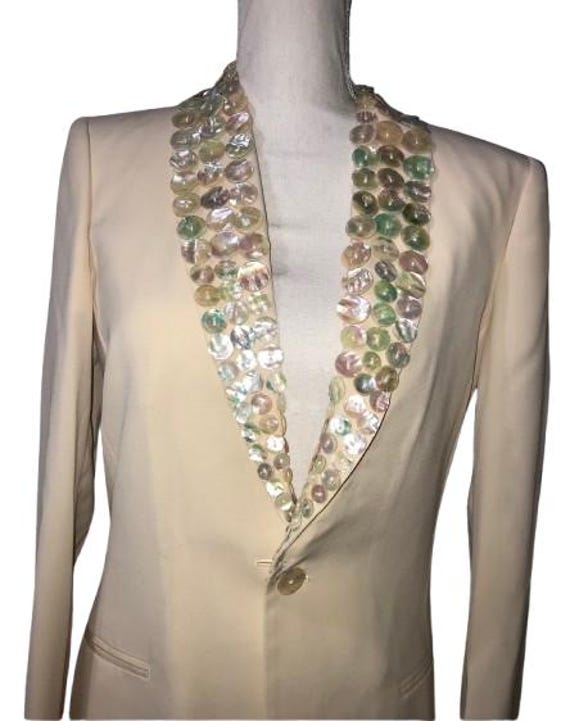 JEAN PAUL GAULTIER Creamy Beige Jacket with Embroydered by Real Nacre (Mother of Pearl) Buttons. size Ita 44 #gaultier #paris
