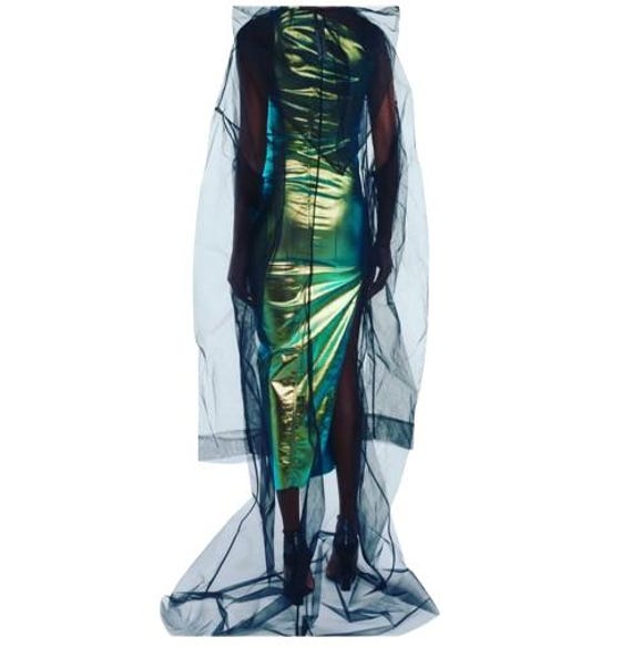 RICK OWENS Oversized Hooded Cap in Semi Transparent Black Tulle /Mesh One Size #rickowens #oversize #cap #hooded #black