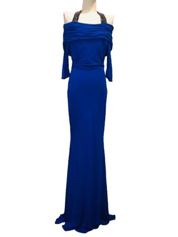 ROBERTO CAVALLI Rare Crystals Embroidery Maxi Dress in Royal Blue Color, size 40 ITA #RobertoCavalli #vintage #eveningdress