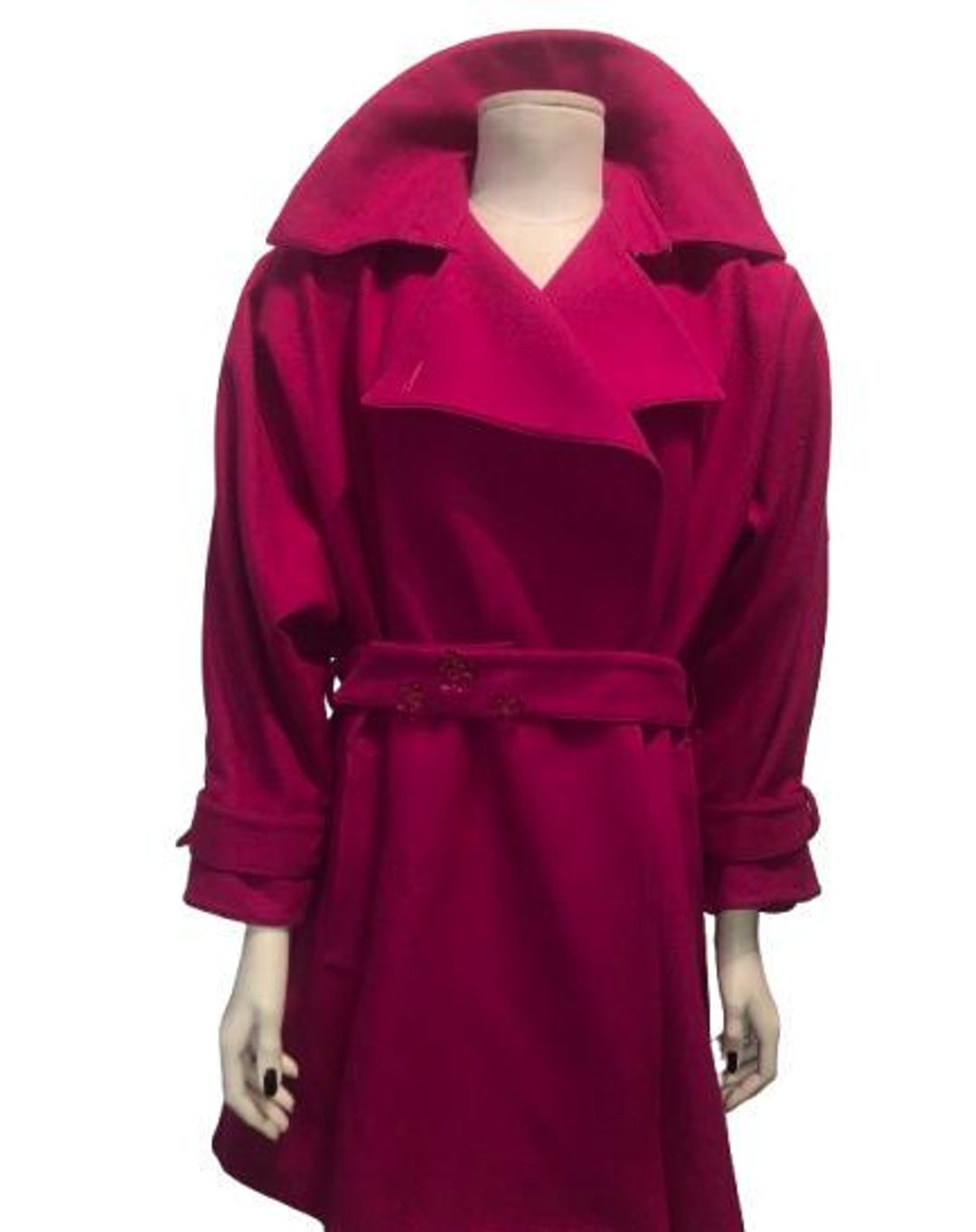 CLAUDE MONTANA 90's Shocking Pink Wool Embellished Midi Coat Size