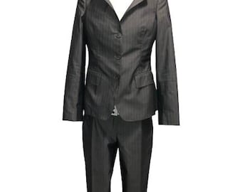 ALEXANDER McQUEEN S/S 2005 "It's Only a Game" Embellished Trousers Suit Size M in Gray Striped Fabric #alexandermcqueen #rare #vintage