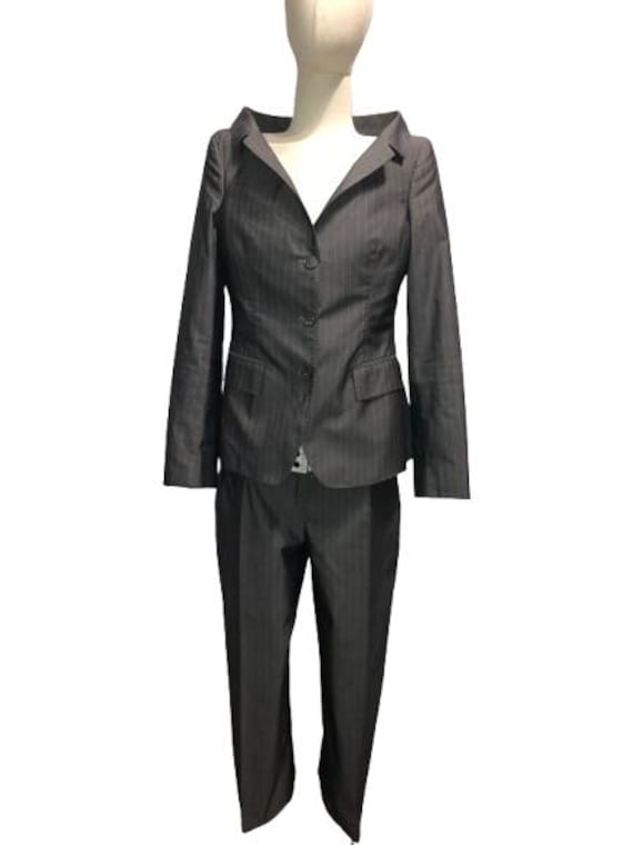 ALEXANDER McQUEEN S/S 2005 "It's Only a Game" Embellished Trousers Suit Size M in Gray Striped Fabric #alexandermcqueen #rare #vintage