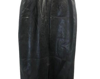 PIERO PANCHETTI Italian Avant - Garde Designer Black Leather Longuette Skirt with Ribbon Belt, Zip and Slit Size ITA 42 M #pieropanchetti