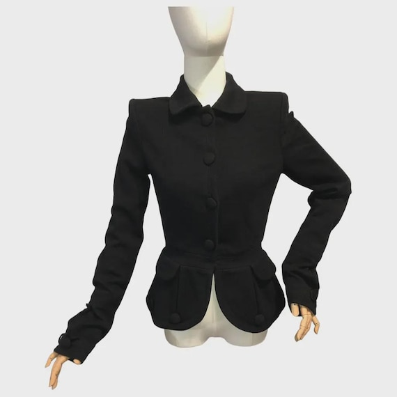 JOHN GALLIANO Black Wool Embellished Shaped Jacket Size 40 ITA #JohnGalliano #Rare #Vintage #Jacket #small #Shaped #LongSleeves
