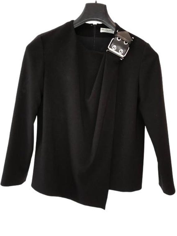 BALENCIAGA Black Top / Jacket with Fake Buckle Size 40 FR #BALENCIAGA #Rare #Top #Jacket #Buckle #Large #Women