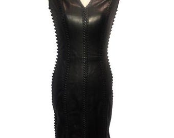 alexander mcqueen black leather dress McQueen Leather Double Belt Mini Dress - Black - Women