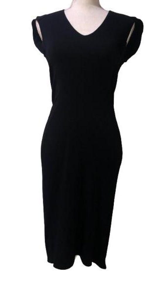 VIONNET Bimaterial Black Dress in Wool and Viscose Size 40 ita V neck, longer in the back #vionnet #paris #rare #vintage #couture #french
