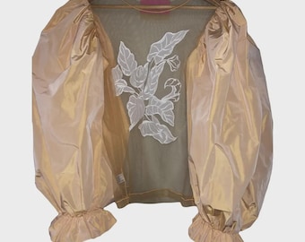 VIKTOR & ROLF Tulle Apricot Top with Extra Wide Balloon Sleeves Size S #viktorerolf #tulle #avantgarde #rare #pink #draped #embellished