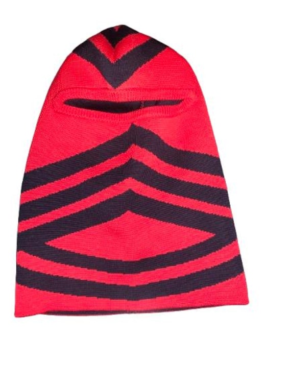 RUDI GERNREICH Knitted Balaclava in Red and Black Wool One Size #RudiGernreich #balaclava #wool #Rare #Hood #Beret #Unisex