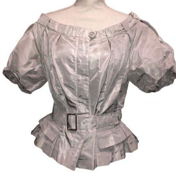 JOHN GALLIANO Rare Silk Pleated Short Jacket Size 42 ITA #JohnGalliano #rare #silk #top #belted #shortsleeves #ruffles