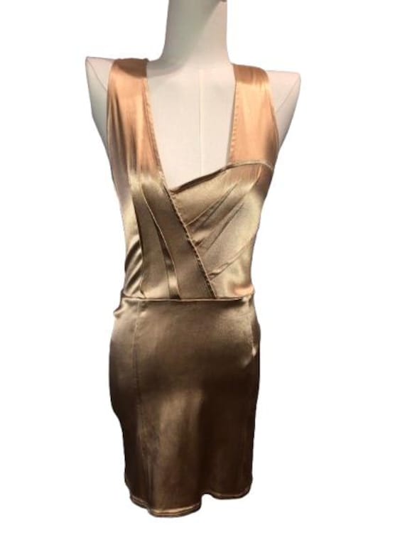 GASPARD YURKIEVICH Rose Gold Elastic Draped Embellished Midi Dress Size XS #GaspardYurkievich #38Ita #doubled #summer #sexy