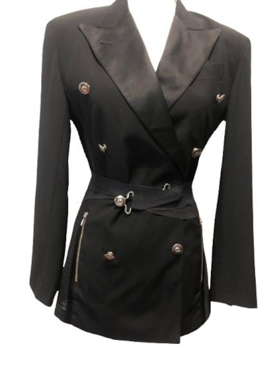 JEAN PAUL GAULTIER 1992 Bondage Black Embellished Jacket Size Ita 42 #jeanpaulgaultier #vintage #rare #paris #corset #elastic #insert