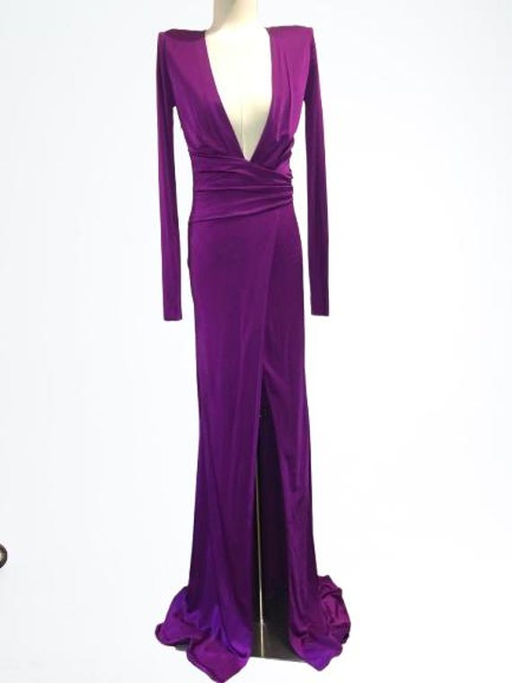 ROBERTO CAVALLI Stunning Cyclamen Viscose Maxi Dress Size Small (ITA 40) #Rare #RobertoCavalli #Trained #purple #evening