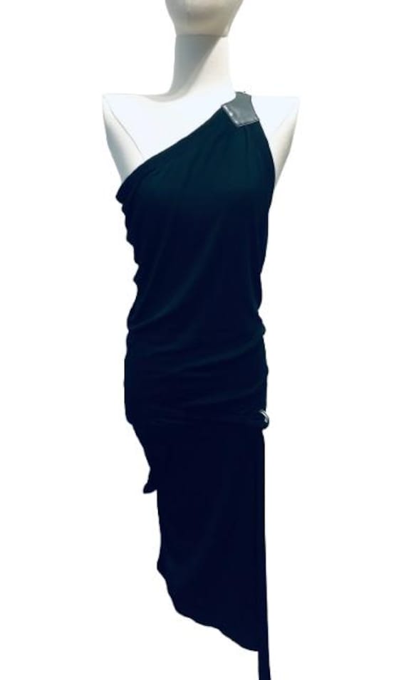 ALEXANDER McQUEEN Black Asymmetrical Bondage Dress with Leather Buckle Size Small (40 ITA) #AlexanderMcQueen