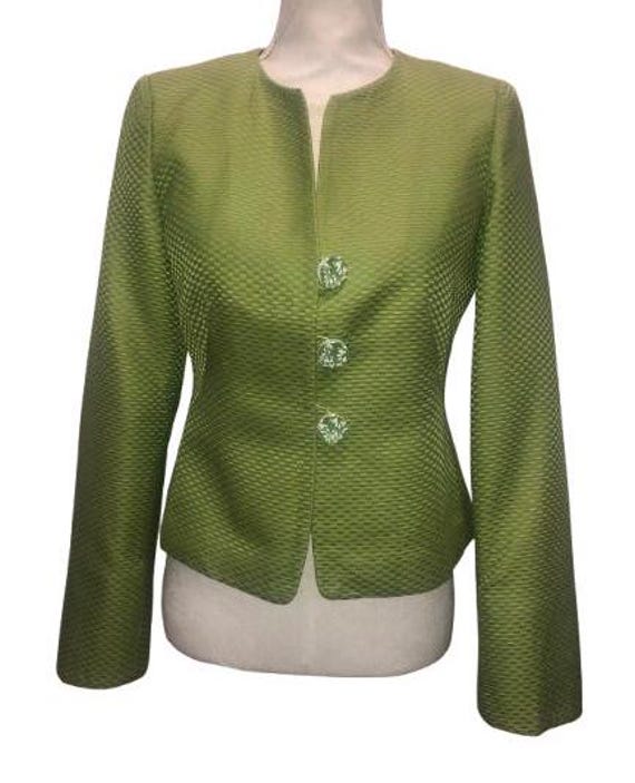 ARMANI Collezioni 90's Silk and Cotton Green Embellished Short Jacket size M / 42 ITA #Rare #GiorgioArmani