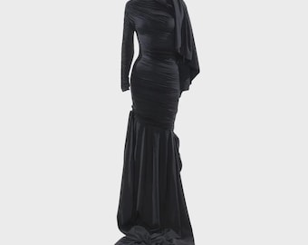 BALENCIAGA Black Twisted Black Knot Dress Multiple Wear Trained Maxi Dress Size S #DemnaGvasalia #eveningDress #train #paris