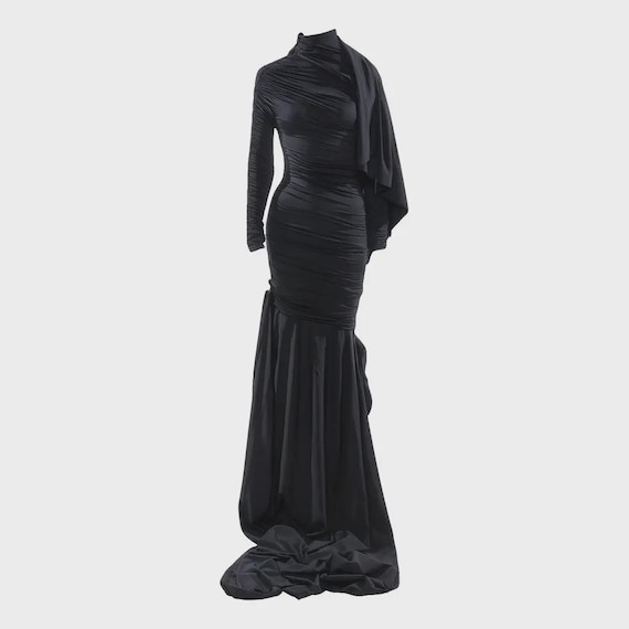 BALENCIAGA Black Twisted Black Knot Dress Multiple Wear Trained Maxi Dress Size S #DemnaGvasalia #eveningDress #train #paris