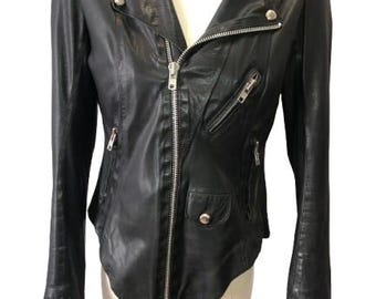 MARJAN PEJOSKI Black Shaped Leather Biker Jacket Size 14 UK #AvantGarde #Rare #Vintage #SizeL #GenuineLeather #Asymmetrical #marjianpejoski