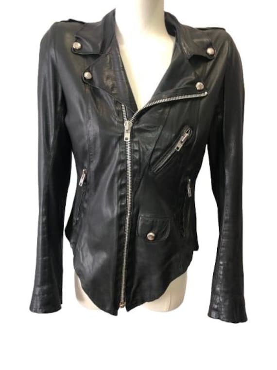 MARJAN PEJOSKI Black Shaped Leather Biker Jacket Size 14 UK #AvantGarde #Rare #Vintage #SizeL #GenuineLeather #Asymmetrical #marjianpejoski