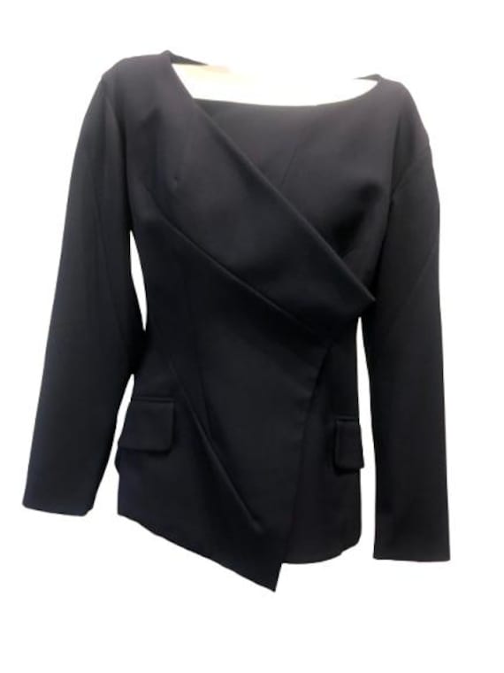 YOHJI YAMAMOTO Asymmetrical Multi Geometrical Stitching Motif Blazer in Marine Pure Wool Size M #JohjiYamamoto #rare #vintage #madeinjapan