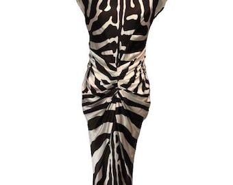 CHRISTIAN DIOR by John Galliano P.a.P. Spring 2008 Silk Zebra Print Draped Dress Size 38 FR #ChristianDior #JohnGalliano #rare #Vintage