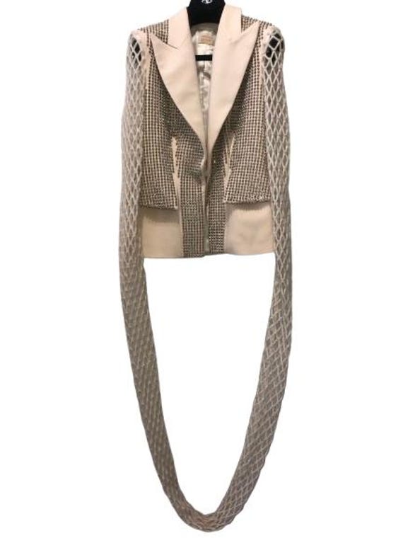 ANTONIO BERARDI 90s Jacket in Cream Color Wool Covered in Silver Studs and Mesh Unique Sleeve(s) Size 40 ITA #avantgarde #antonioberardi