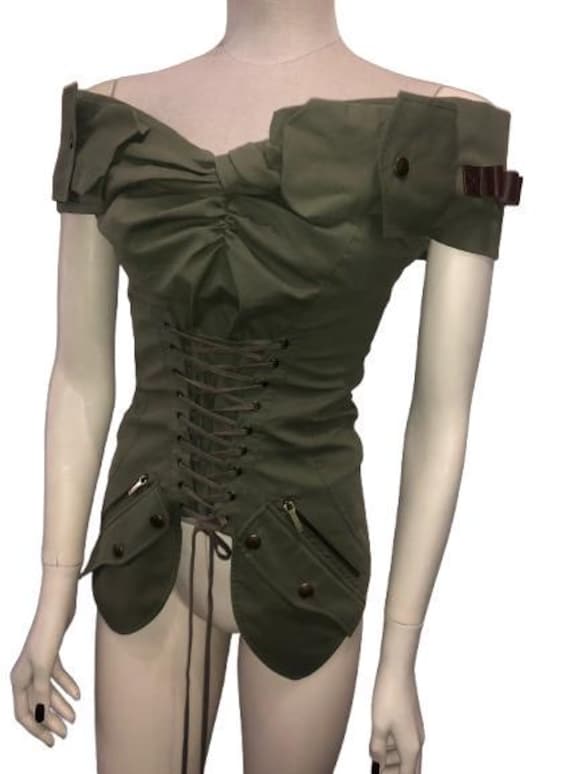 CHRISTIAN DIOR Boutique by John Galliano 2003 Embellished Corseted Top Size 40 FR with Detouchable Shoulders #dior #galliano #paris