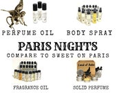 PARIS NIGHTS - Compare to Sweet on Paris Type Perfume Body Spray Mist Fragrance Oil Solid Perfume Blackberry Lemon Vanilla Scent