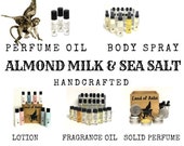 Almond Milk Sea Salt Perfume, Body Spray Mist, Fragrance Oil, Solid Perfume, Lotion, Slime, Cologne, Beard Oil, Balm, Calm Fresh Scent