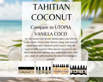 TAHTITIAN COCONUT - Perfume Oil, Body Spray, Body Oil, Sandalwood Coconut Bourbon Vanilla Coco Kayali Type Floral Spring Summer Scent