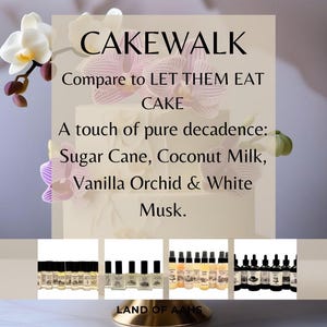 CAKEWALK - Aceite perfumado, spray corporal, aceite corporal Caña de azúcar Leche de coco Vainilla Orquídea Blanca Que coman pastel Tokio Leche Almizcle Aroma de postre imagen 1
