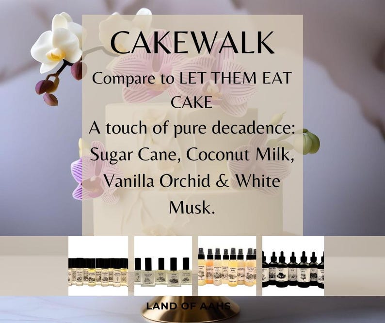 CAKEWALK - Aceite perfumado, spray corporal, aceite corporal Caña de azúcar Leche de coco Vainilla Orquídea Blanca Que coman pastel Tokio Leche Almizcle Aroma de postre imagen 1
