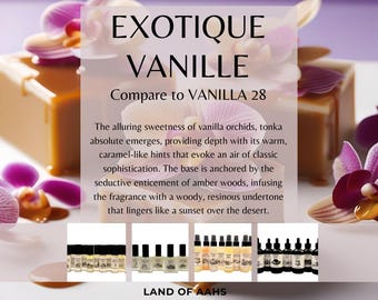 EXOTIQUE VANILLE - Aceite de perfume, spray corporal, aceite corporal, orquídea, haba tonka, caramelo, gourmet, ámbar, maderas, Kayali, vainilla, 28 tipos de fragancia