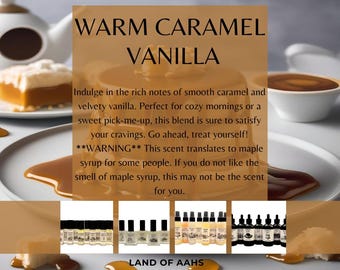 WARM CARAMEL VANILLA - Perfume Oil, Body Spray, Body Oil, Sweet Rich Warm Cozy Bakery Dessert Scent