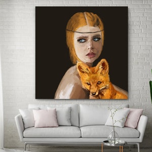 Modern painting on canvas Lady with a Fox for the living room and bedroom image 2