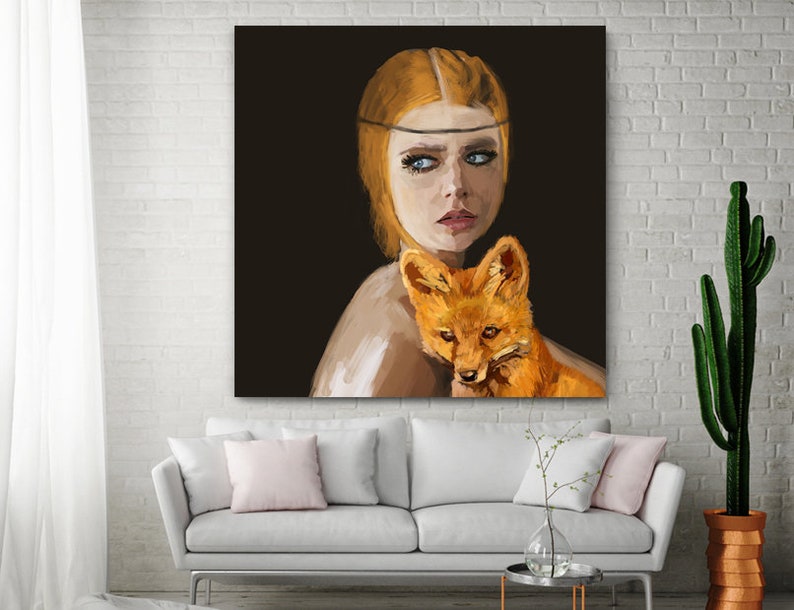 Modern painting on canvas Lady with a Fox for the living room and bedroom image 2