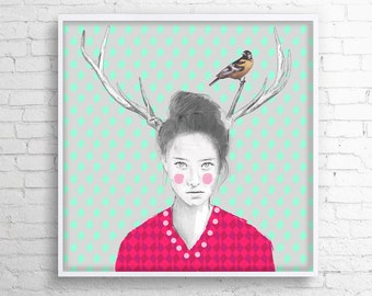 Modern painting on canvas "Deer" ideal for the living room, dining room or children's room
