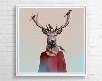 Painting on canvas "Deer Adaś" - a modern painting with a deer for the living room, bedroom and children's room