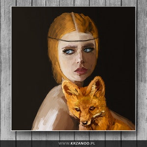 Modern painting on canvas Lady with a Fox for the living room and bedroom image 3