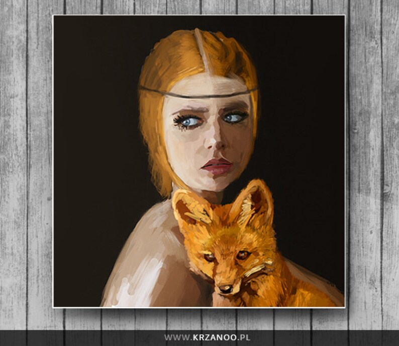 Modern painting on canvas Lady with a Fox for the living room and bedroom image 3