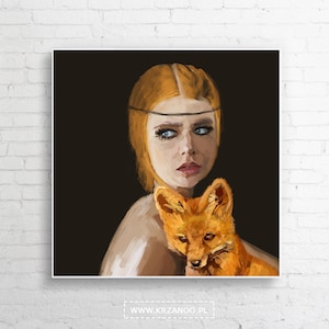 Modern painting on canvas Lady with a Fox for the living room and bedroom image 1