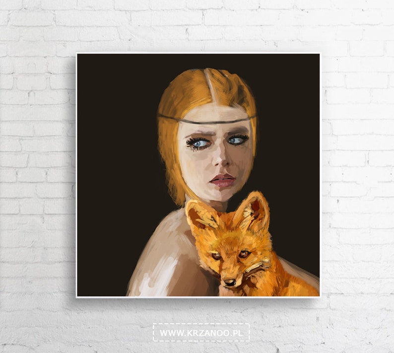 Modern painting on canvas Lady with a Fox for the living room and bedroom image 1