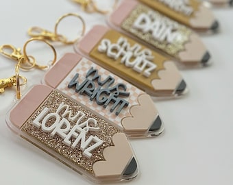 Pencil Keychain, Retro Teacher Keychain, Teacher gifts, Teacher Appreciation, Checkered Pencil, Checkered Keychain, Glitter Keychain