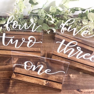 Hand Lettered Acrylic Table Numbers, Wedding Table Number, Wedding Table Decor, Clear Table Numbers, Acrylic Table Sign